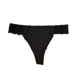 B.temptd by Wacoal Black Lace Trim Thong Panty Size 8